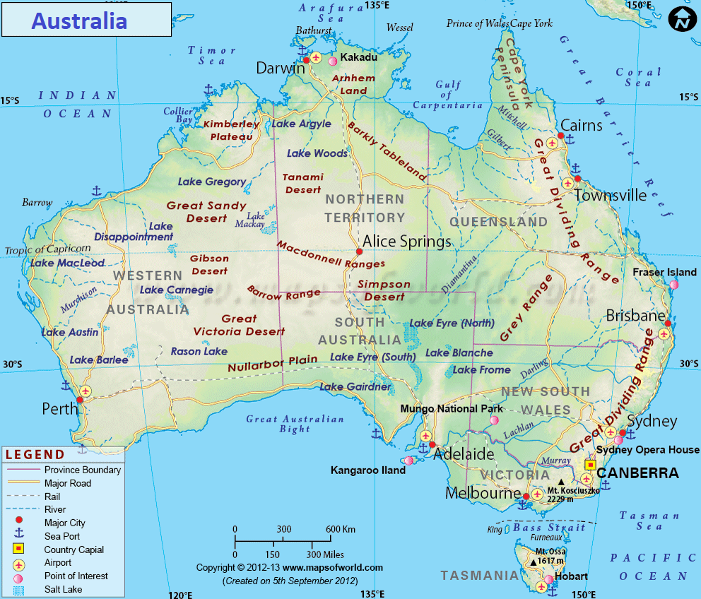 Continent of Australia map